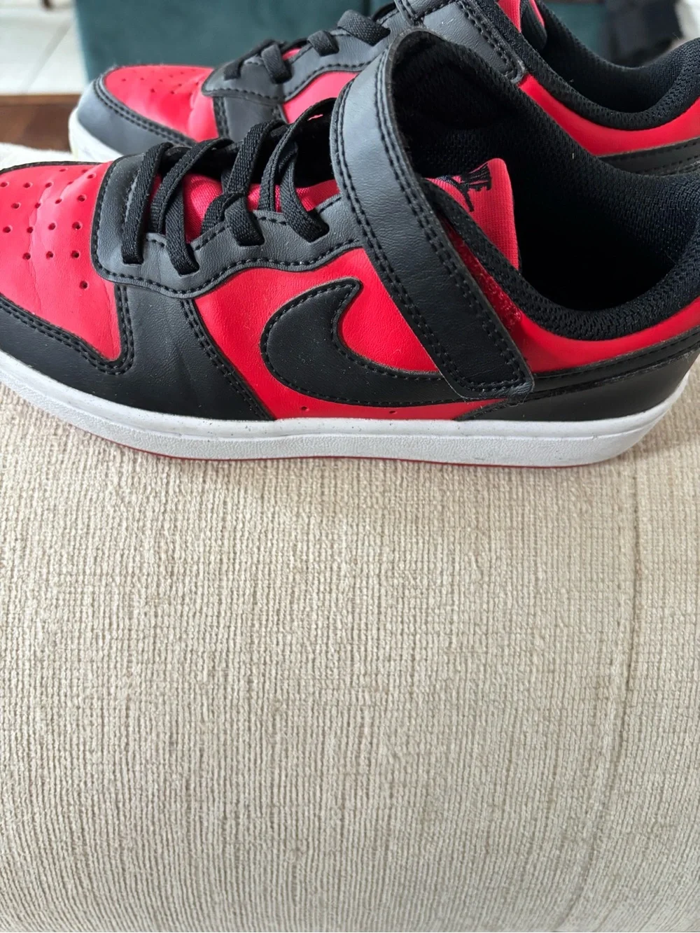 Nike Kids Black and Red Sneakers with Velcro Strap